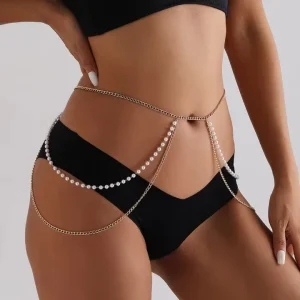 Shescity Body Jewelry Trendy Seaside Holiday Pearl Designer Pair With Skirt Body Waist Chain Gifts