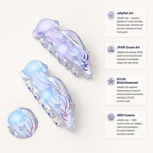 Sheshares Jellyfish Acetate Hair Claw Clips Glowing Ocean Art Vintage Hawaiian Women Clips Custom OEM