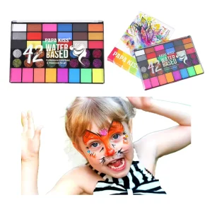 Shinein 42 Colors Water Based Fluorescent Neon Color Face Paint Palette Professional Face Painting Kit for Kids Halloween