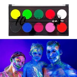 Shinein 54 Colors Halloween Festival UV Colors Body Art Paints Kit Washable Professional Face Painting Set