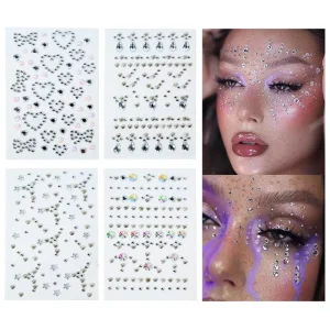 Shinein Heart Star Crystal Stick on Face Jewels Self Adhesive Makeup Rhinestones Gem Face Stickers for Party Festival