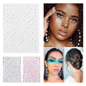 Shinein Music Festival DIY Self Adhesive Eye Face Gems Stickers 3D Round Crystal Pearl Makeup Rhinestones Face Jewels