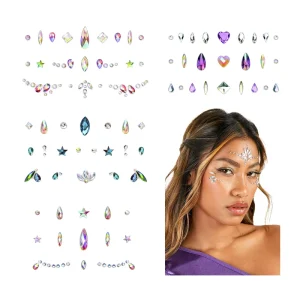 Shinein Temporary Tattoo Crystal Face Jewels Stickers Colorful Makeup Adhesive Rhinestone Body Jewel Sticker