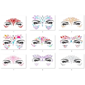 Shiny Adhesive Removable Glitter Jewel Stickers Gold Stamping Die-Cut Crystal Festival Party Body Decorations Sparkling Face