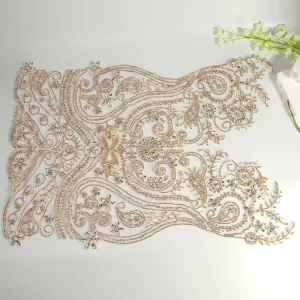 Shiny Handmade Rose Gold Rhinestone Sew On Pointback Body Applique Patches for Wedding Dress Double Check Quality YUGU YG F013