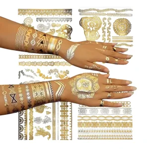 Shiny Metallic Gold and Silver Temporary Body Jewelry Tattoo Sticker Sexy Fashionable Henna Tattoo Sticker