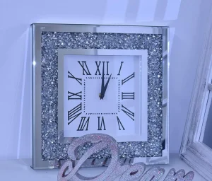 Silent Wall Clock Elegant Luxury Diamond Crystal Mirror Crushed Jewel Roman Wall Clock Accent Clock