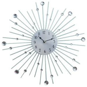 Silver Acrylic Stones Jeweled Iron Big Wall Clock for Indoor Decoration