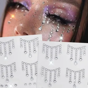 Silver Crystal Teardrop-shaped Face Stickers Diamond Eye Festival Glitter Makeup Jewelry Sparkling Rhinestones Accessories