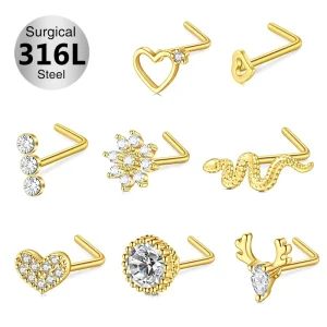 Silver Gold Black Flower 316L Stainless Steel Piercing Jewelry Set Nose Stud Septum Nose Rings for Women Pierced Nose