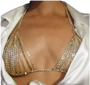 Silver Gold High Quality Body Chain Jewelry Custom Sexy Crystals Bra Woman Night Club Bikini Body Jewelry