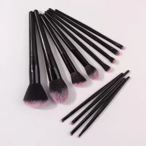 Simple Custom Logo Concealer Face Brush Black Professional Beauty Tools Accessories Synthetic Fibre Plastic 12Pcs Makeup Brushes