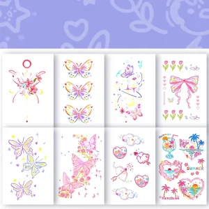 Single sheet Colorful butterfly Tattoo Sticker Water Transfer Paper Waterproof Long lasting Realistic Luxury Dopamini inspired