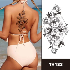 Sketch Flower Tattoo Black Art Body Temporary Tattoo Sticker Custom Design Tattoo Rose
