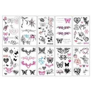 Sketch Flower Tattoo Stickers Waterproof Butterfly Rose Small Fresh Body Decor