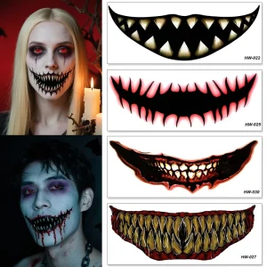 Skin Safe Party Costumes Scary Temporaire Wound Blood Body Makeup Horrific Big Mouth Temporary Sticker Tatoo Halloween