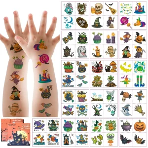 Skin safe Halloween Temporary Tattoos for Kids Cute Pumpkin Ghost Pattern Eco friendly Body Art Temporary Tattoo