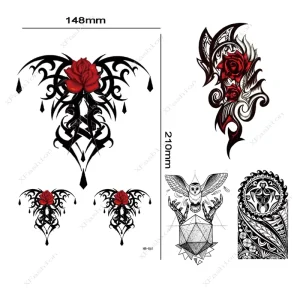 Skull Black Designs Lasting 7 Days Tattoo Temporary Waterproof Colorful Tattoo Stickers