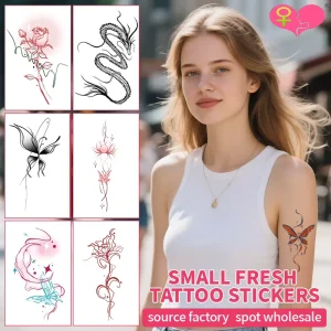Small Fresh Semi-Permanent Herbal Tattoo Sticker with Floral Butterfly Pattern Waterproof Sketch Line Tattoo Sticker