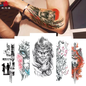 Small Full Arm Tiger Wolf Animal Simulation Tattoo Stickers Waterproof Big Figure Flower Arm Tattoo Permanent Makeup Accessories