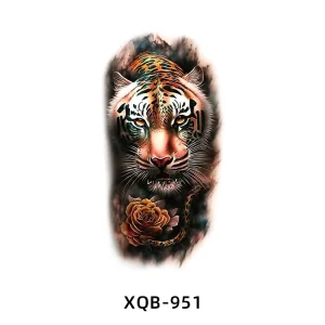 Small Full Arm Waterproof Temporary Tattoo Sticker Black and White Animal Simulation Durability for Men and Women