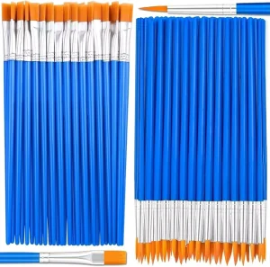 Small Paint Brushes Bulk, 50 Pcs Flat Tip Paint Brushes with Round Acrylic Paint Brushes Set Craft Brushes