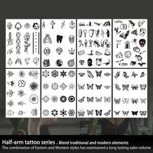 Small Pattern Set Temporary Tattoo Semi Permanent Tattoo Waterproof Last for 2 Week Realistic Herbal Tattoo for Finger Arm Body