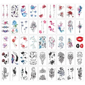 Small Size Temporary Tattoo Stickers Flower Word Small Patterns Waterproof Tattoo Sticker for Women Men Kids