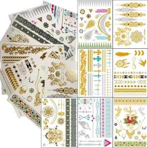 Smart Sticker Eco friendly Non Toxic Temporary Tattoo Sticker Flower Design Gold Silver Flash Henna Certified Safe Guangdong