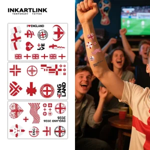 Soccer Fan Body Art England Temporary Tattoos-St George Cross Flag Three Lions Stickers for Adults and Kids 3 Sheets