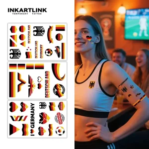 Soccer Fan Temporary Tattoos Waterproof Body Art Featuring Eagle Flag 3 Sheets for Adults & Kids Germany Supporter Stickers
