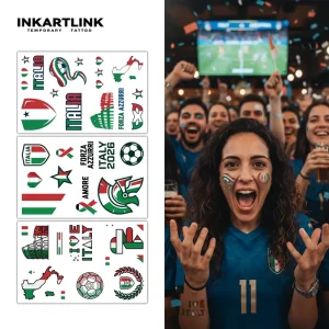 Soccer Fans Body Art Italy Temporary Tattoos Waterproof Italia Flag & Colosseum Stickers for Adults Kids 3 Sheets Per Pack