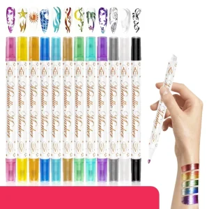 Soft Hard Double Tip Metallic Marker Set Tattoo Calligraphy Pen For Signature Card DIY Nail Art