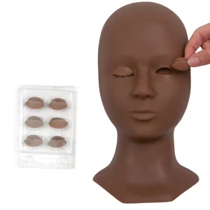 Soft Silicone 3D Permanent Makeup Training Tool Mannequin Head with 2 Eyes + 1 Lip Replaceable Reusable & Durable
