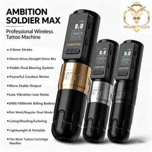 Soldier Max 2400mAh Direct Drive Double Bearing System Professional Wireless Tattoo Machine Pen for Tattoo Artists