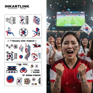 South Korea Soccer Fan Temporary Tattoos Set Taegeuk Flag & Tiger Totem Waterproof Body Art on 3 Sheets