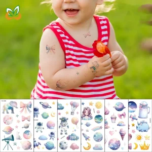 Space Astronaut Theme Rabbit Unicorns Temporary Tattoo for Children Girls Body Art Waterproof Glitter Tattoo Sticker