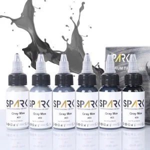 Spark Professional Premium Quality Gray Organic Tattoo Ink Set 30ml (1oz) Per Bottle for Tattooing and Body Art