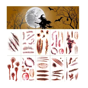 Spooky Crystal Temporary Halloween Waterproof Tattoos Scary-Fun Party Looks Easy Apply Bloody Tattoo Stickers CE