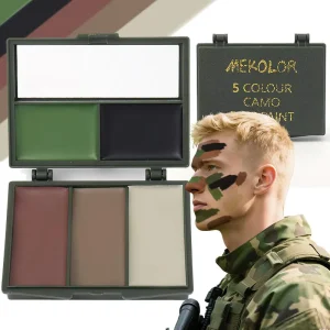 Square Box Mirror CAMO Five-Color Camouflage Children’s Face Body Painting Kits Party Use Fan Sweat-Resistant Skin Paint