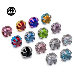 Square Jewel Top Body Internally Threaded G23 Titanium Prong Set Zircon for Weddings Engagements
