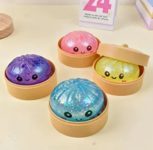 Squeeze Toys Squishy Dumpling Squishy Bun Toys Steamed Smile Face Bao Dumplings Bun Stress Food Toys With Steamer Kit
