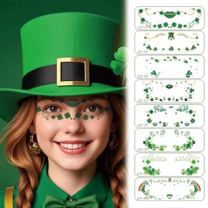 St. Patrick’s Day Face Tattoo Stickers Waterproof Temporary Irish Holiday Makeup Non Irritating Paper Design in White