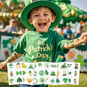 St. Patrick’s Day Tattoo Clover Emojis Face Stickers Temporary Body Makeup for Irish Festival Carnival Party