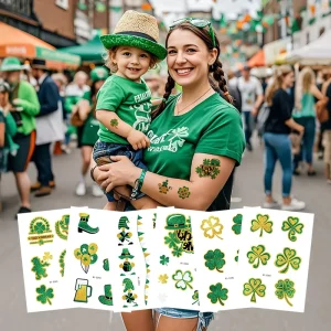 St. Patrick’s Day Waterproof Clover Tattoo Sticker Irish Holiday Glitter Temporary Body Art for Face Decoration
