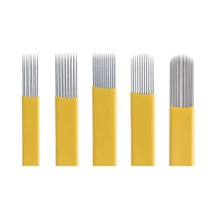 Stainless Steel 0.25mm Yellow Double Flat 9 15 17U 19U 21 Permanent Makeup Microblading Eyebrow Tatoo Needles