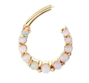 Stainless Steel 16G Jewelled Opal Hinged Clicker Nose Ring Ear Rook Daith Conch Piercings Opal Body Jewellery