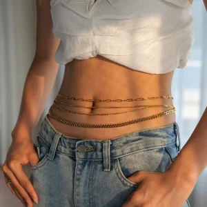 Stainless Steel 18K Gold Plated Fine Jewelry Body Chain Waist Belly Chain Hypoallergenic Luxe Lustrous Beach Body Adornment