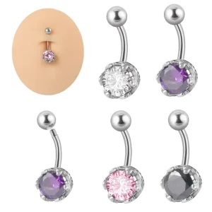 Stainless Steel Body Jewelry Round Zircon Belly Piercing Navel Stud Rings Heart Pattern Wedding Jewelry