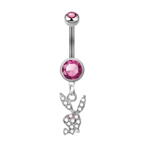 Stainless Steel Body Piercing Accessory Diamond Encrusted Rabbit Pendant Belly Button Stud Piercing Ring Zircon